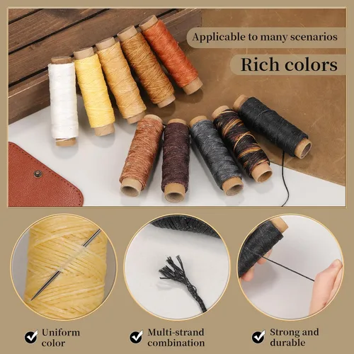 Miniatura 3 de Jupean, hilo encerado de 328 yardas, hilo de cuero de 10 colores, hilo encerado para reparación de tapicería y encuadernación, hilo para reparación