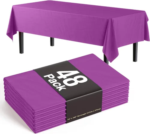 Miniatura 33 de Exquisite Manteles negros para mesas rectangulares, paquete de 48 manteles de plástico desechables de 54 x 108 pulgadas, manteles rectangulares