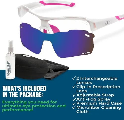 Miniatura 8 de BLUE CUT Sports Safety Goggles Interchangeable Sun Lens Anti Fog UV Protection Indoor Outdoor Pickleball Cycling Basketball Blanco/Rosa