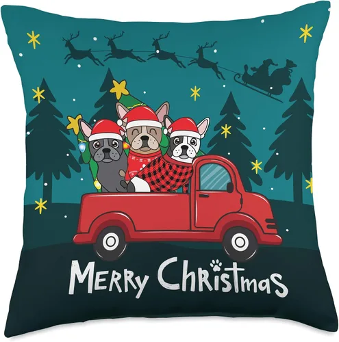Miniatura 5 de French Bulldog Frenchie truck Christmas Almohada divertida para regalo de Navidad, diseño de bulldog francés, diseño de camión de Navidad, 16 x 16
