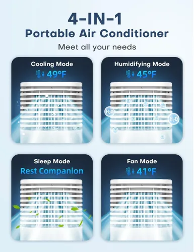 Miniatura 2 de Aire acondicionado portátil 4 en 1, enfriador de aire evaporativo con 4 modos y 3 velocidades, temporizador de 15 horas para apagado automático