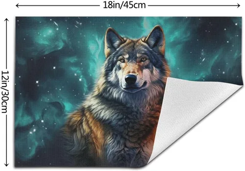 Miniatura 2 de 6 PCS PVC Placemats Set Place Mats A Wolf Stands in Front of The Starry Sky Non-Slip Weave Place Mats 12" x 18" Farmhouse Table Mat Set for Family