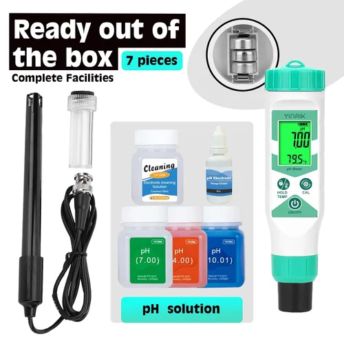 Miniatura 4 de Medidor de pH inteligente para laboratorio, probador digital de pH, kits de prueba de pH hidropónico precisos, medidor de pH con línea