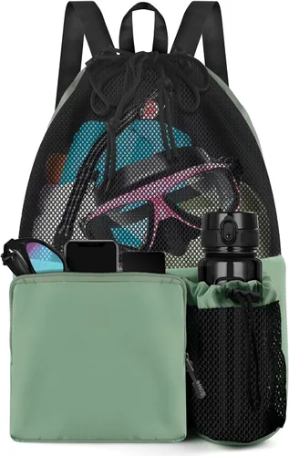 Miniatura 10 de BROTOU Mochila de playa para natación con bolsillo húmedo de malla y cordón, bolsas para nadar, gimnasio Púrpura