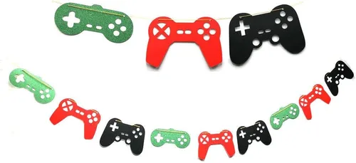 Miniatura 6 de Cartel de controlador de videojuegos de doble tamaño con purpurina, controlador de juegos de papel, suministros para fiestas de cumpleaños