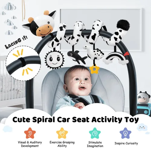Miniatura 8 de Asiento de coche en espiral para bebés de 0 a 6 meses, asiento de coche para bebé, juguetes sensoriales de alto contraste, accesorios para colgar
