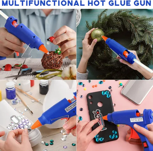Miniatura 6 de Zhengmy 12 piezas mini pistolas de pegamento para manualidades, pistolas termofusibles, pegamento a baja temperatura con protección contra Azul