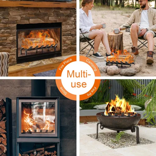 Miniatura 5 de WILLOW WEAVE Rejilla de chimenea de 17 pulgadas con retenedor de brasa, rejilla de estufa de leña, soporte de 6 barras de acero sólido resistente