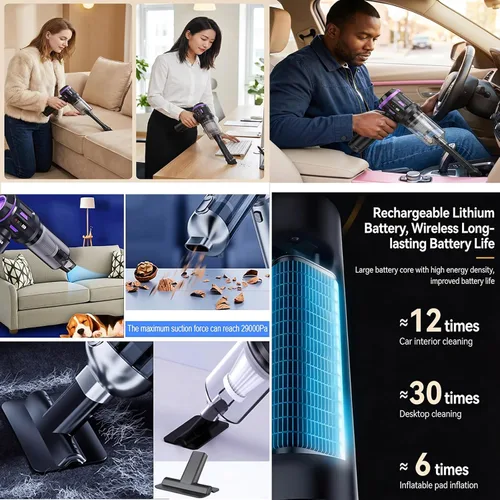 Miniatura 7 de Aspiradora de mano portátil inalámbrica para automóvil limpiadora Aspiradora para Carro, 4 en 1, nuevo Pro con pantalla LED V2, soplador de aire