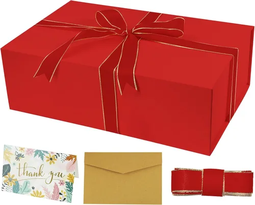 Miniatura 17 de YINUOYOUJIA Caja de regalo grande de color negro de 14 x 9 x 4.5 pulgadas, cajas de regalo con tapa de cierre magnético, cinta y tarjeta, caja