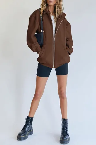 Miniatura 4 de EFAN - Sudaderas con capucha para mujer, chaqueta oversized para otoño, sudaderas informales con cordón, cremallera Y2K y bolsillo