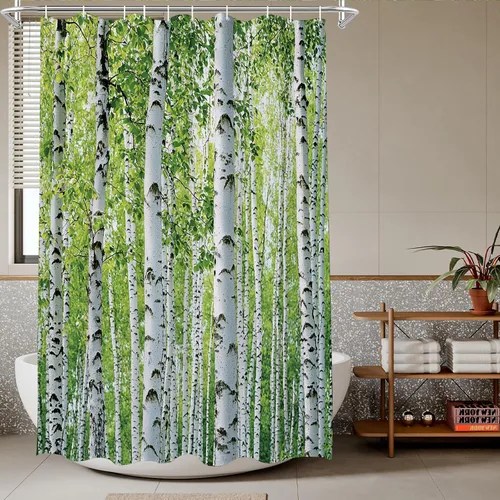 Miniatura 18 de TheBlackSpot Juego de cortinas de ducha de bosque rústico de granja, diseño botánico abstracto, abedul, naturaleza, juego de cortinas de baño