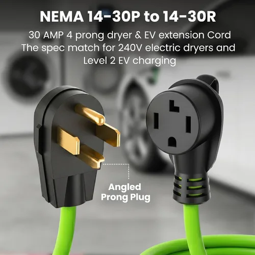 Miniatura 3 de GEARit Cable de extensión para secadora de 30 amperios, cable de extensión NEMA 14-30 de 4 puntas, NEMA 14-30P a 14-30R, 125/250 V resistente 10/4