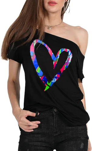 Miniatura 7 de MAGICMK - Camiseta casual para mujer, con estampado de labios y hombro descubierto, talla extragrande