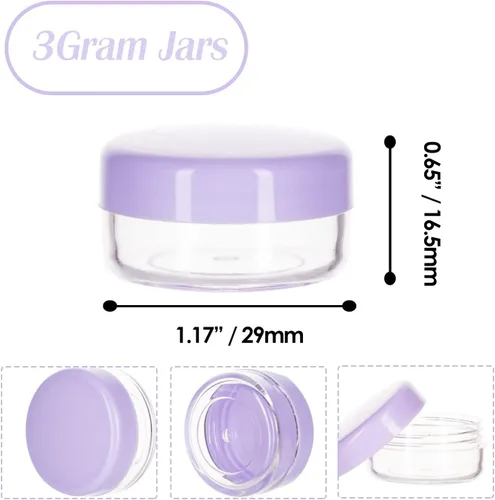 Miniatura 44 de Envases de muestra de 3 gramos con tapas, 75 paquetes de tarros de muestra diminutos con etiquetas, envases cosméticos de plástico mini para Tapa
