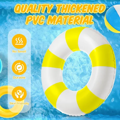 Miniatura 3 de Foilswirl Flotadores inflables jumbo de 47.24 pulgadas para piscina, anillos de piscina a rayas azules y blancas, tubo inflable para mujeres