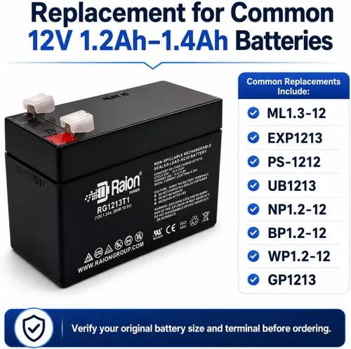 Miniatura 4 de Raion Power - Batería AGM SLA de 12 V 1.3 Ah, terminal F1 - Reemplazo para puertas de mascotas de alta tecnología, ML1.3-12, EXP1213, B3V1A