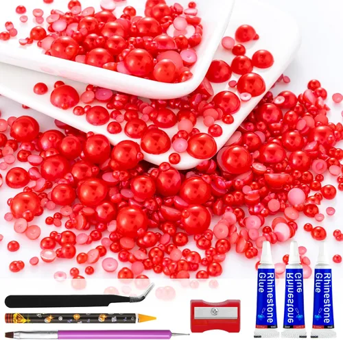 Miniatura 30 de 60g de Perlas Acuamarina Dorada con Diamantes de Imitación para Manualidades Tamaño Mixto 3mm-10mm Color AB Redondas Perlas Medias Planas Conjunto