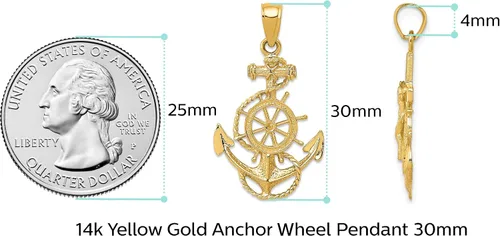 Miniatura 4 de Colgante de ancla y rueda de oro amarillo sólido de 14 quilates, 1.181in x 0.669in, regalos de joyería para mujeres, esposa, mamá, regalos