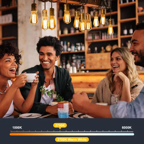 Miniatura 3 de Brightown Paquete de 4 bombillas LED Edison, 6 W, equivalente a 60 W, alto brillo blanco cálido de 2700 K, 750 lúmenes, no regulables, bombillas