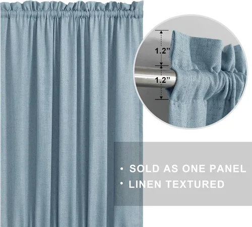 Miniatura 2 de KOUFALL Cortina de puerta francesa, persianas de lino para cubrir ventanas, 1 panel, 25 x 72 pulgadas de largo, color azul piedra