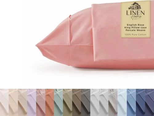 Miniatura 60 de Linen Home Juego de fundas de almohada King de 500 hilos, fundas de almohada 100 % algodón de fibra larga, juego de 2 fundas de almohada de satén