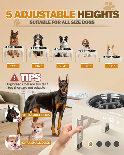 Miniatura 2 de Jovrun Cuencos elevados para perros, comedero para perros con platos de acero inoxidable y cuenco de alimentación lenta, soporte elevado ajustable