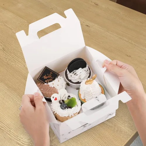 Miniatura 4 de ZEAYEA Paquete de 40 cajas para cupcakes con ventana y asa, 4 cavidades de papel para cupcakes, contenedores portátiles de pastelería, portadores