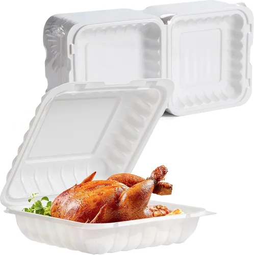 Miniatura 8 de Contenedores de Alimentos de 8" 34 oz Paquete de 55 - Plástico PP Relleno de Minerales 3 Compartimentos Envuelto en Plástico Retráctil Grado
