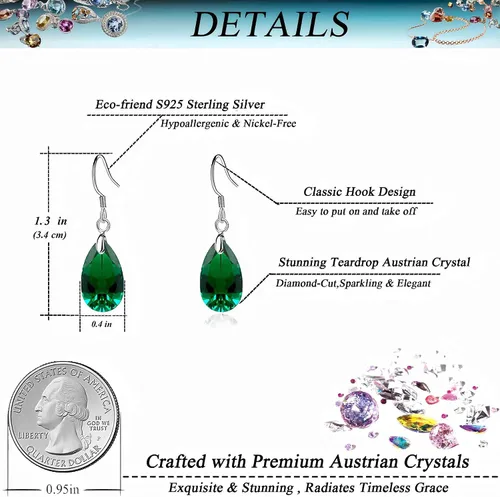 Miniatura 71 de Aretes colgantes de cristal austriaco con forma de lágrima para mujer, joyería hipoalergénica de plata de ley 925