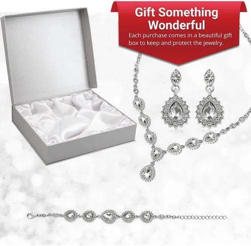 Miniatura 6 de Shop LC Costume Jewelry Set for Women Teardrop Necklace Bracelet Earrings Crystal Bridal Wedding Jewelry Sets for Brides Bridal Necklace 20" &