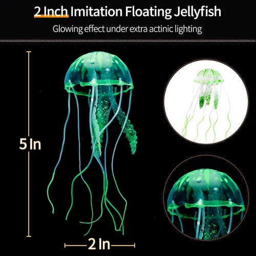 Miniatura 2 de Uniclife Paquete de 4 decoraciones para pecera, efecto brillante, decoración de acuario, pequeña medusa artificial de silicona, adorno de planta