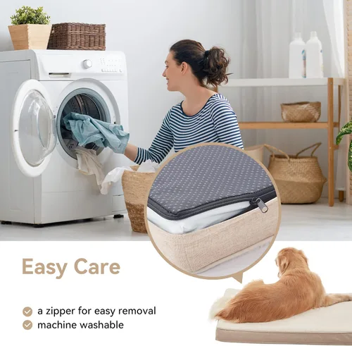 Miniatura 6 de WATANIYA PET Cama extragrande para perros, camas refrescantes para perros grandes, cama ortopédica lavable para mascotas para jaula con espuma Beige