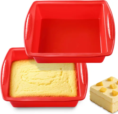 Paquete de 2 moldes cuadrados de silicona para brownies, 8 x 8 pulgadas, para brownies, pasteles, pan, pastel y lasaña, sin BPA, resistente al