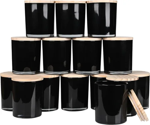 SHOWIN Tarros de vela gruesos de 10 onzas para hacer velas, 15 unidades, frascos vacíos con tapas de madera para hacer velas, contenedor de muestra,