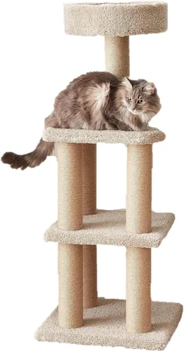 Amazon Basics Torre de actividades de escalada para interiores con postes rascadores, grande, 17.7 x 45.9 pulgadas, beige