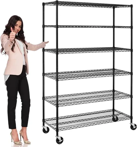 Estantes de almacenamiento de capacidad de 6000 libras, estante de metal de 6 niveles con ruedas de 48 pulgadas de largo x 18 pulgadas de ancho x 76