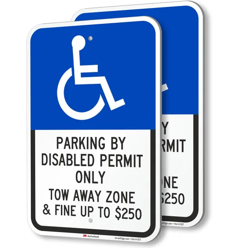 Miniatura 8 de SmartSign Paquete de 2 letreros de 18 x 12 pulgadas con texto en inglés "Parking By Disabled Permit, Tow-Away Zone", compuesto de aluminio de 120