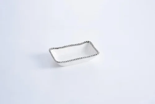 Miniatura 7 de Pampa Bay Plato rectangular, 7 pulgadas de largo, porcelana, blanco y dorado