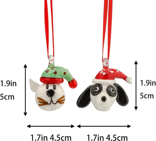 Miniatura 5 de Adornos de Navidad de gato y perro de 2 pulgadas para árbol 2025, 2 piezas de adornos de vidrio para colgar en el árbol de Navidad, figuras