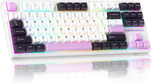 MageGee LIGHT87 - Teclado cremoso con cable, 80% de juntas intercambiables en caliente RGB retroiluminados para juegos con amortiguación de sonido