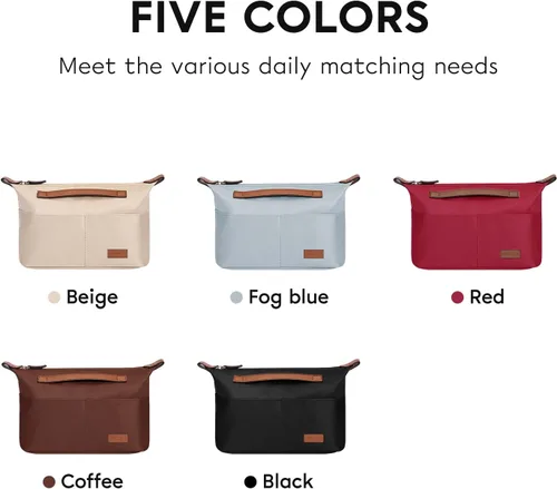 Miniatura 9 de Organizador de bolso con cremallera (32, beige) Organizador grande de bolsas de mano, múltiples bolsillos en posición de taza y paraguas, divisores