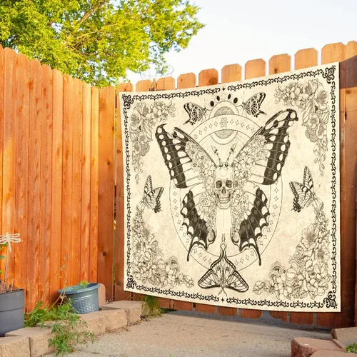 Miniatura 5 de ZYLLGLOW Tapiz bohemio de calavera, mariposa, hongo, polilla, decoración de pared, estético para colgar en la pared para dormitorio, tapiz gótico al