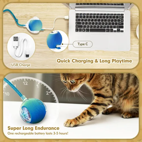 Miniatura 4 de Pelotas interactivas para gatos de interior, juguetes automáticos mejorados para gatos adultos aburridos en interiores, pelota, Peppy Pet Ball