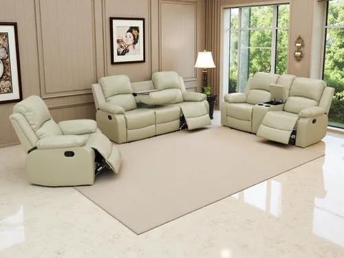 Miniatura 54 de Sofá reclinable manual moderno, sofá reclinable de cuero de 3 plazas, sofá reclinable de sala de estar, sofá con portavasos y mesa abatible