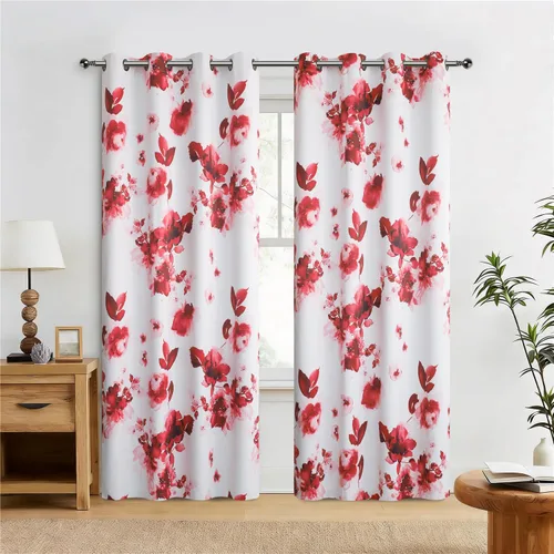 Miniatura 12 de Taisier Home Cortinas de oscurecimiento de habitación con ojales de 45 pulgadas, pintura de tinta tradicional china, hojas estilizadas y flores