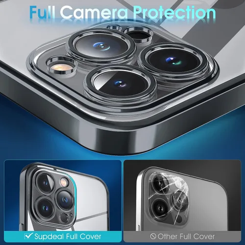 Miniatura 3 de Supdeal Funda transparente para iPhone 13 Pro, no amarillea, protección de cámara, probada en caídas de grado militar, transparente, a prueba