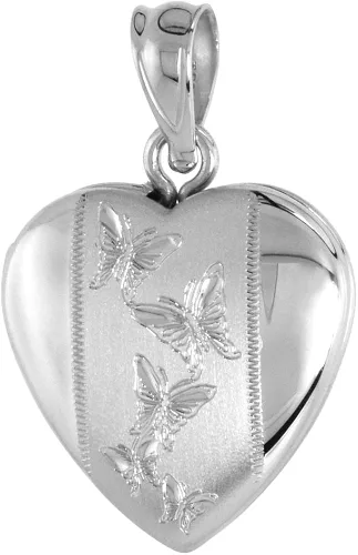 Miniatura 3 de Collar pequeño de plata de ley de 0.6in con forma de corazón y mariposas de 40,6 a 20.0in