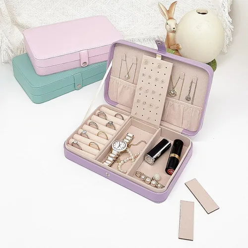 Miniatura 5 de Joyero de viaje, mini organizador portátil con cremallera, de piel sintética sintética, pequeñas cajas de almacenamiento para anillos, aretes