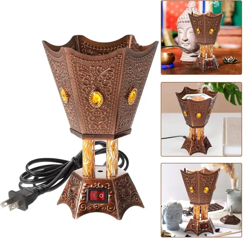 Miniatura 5 de Sewroro Quemador de incienso eléctrico de escritorio, quemador de incienso eléctrico enchufable, quemador de incienso eléctrico de metal, enchufe